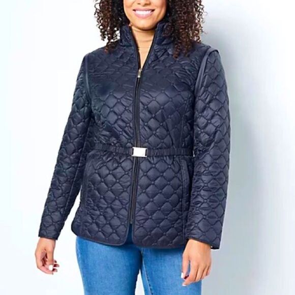 Dennis Basso Detachable Sleeves Water Resistant Quilted Jacket - Picture 1 of 6